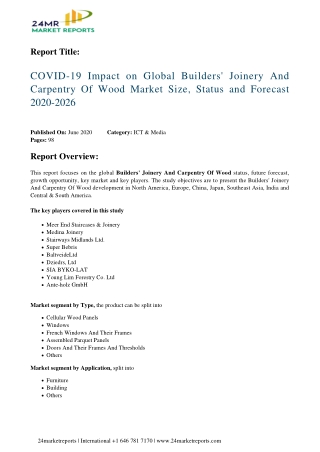 Builders' Joinery And Carpentry Of Wood 2020 Business Analysis, Scope, Size, Overview, and Forecast