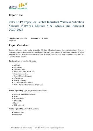 Industrial Wireless Vibration Sensors Network 2020 Business Analysis, Scope, Size, Overview, and For