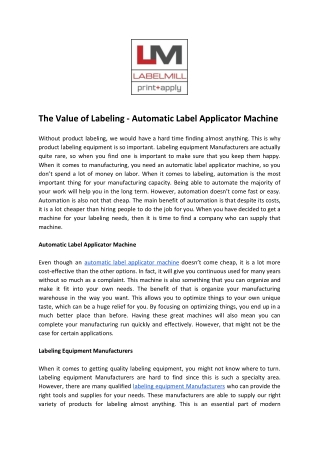 The Value of Labeling - Automatic Label Applicator Machine