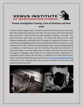Private investigation training cram of detective and their work