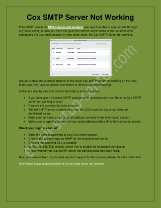 Cox Mail SMTP Server Not Working