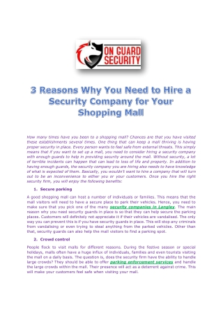 3 Reasons Why You Need to Hire a Security Company for Your Shopping Mall
