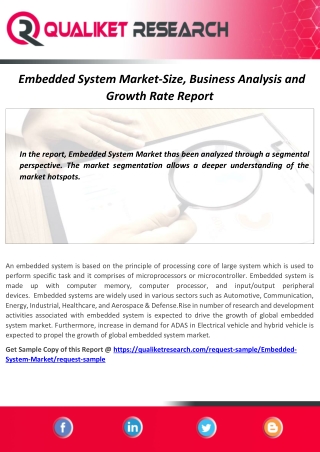 Embedded System Market  Research Report 2020 | Progress Study By Type, Application And Manufacturers Upcoming Projection