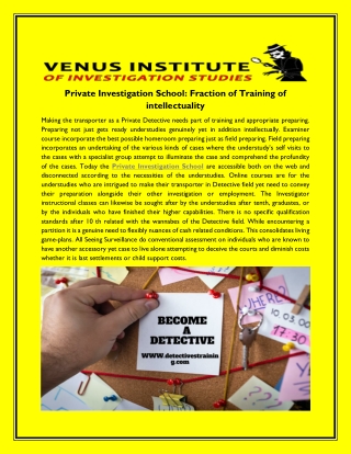 Private investigation school fraction of training of intellectuality