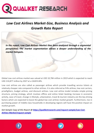 Low Cost Airlines Market Demand and Advantages Report 2020-2027