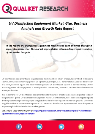 UV Disinfection Equipment Market is Thriving worldwide| Key Players Analysis, Segmentation, Applications