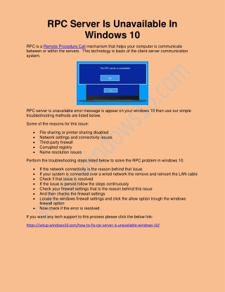 RPC Server Unavailable In Windows 10