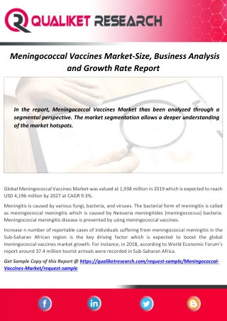 Meningococcal Vaccines Market  – Overview, Driving Factors, Key Players and Growth Opportunities by 2027