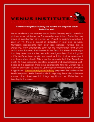 Private investigation training be trained to categorize about detective work
