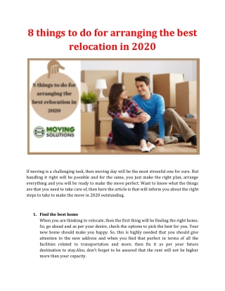 8 things to do for arranging the best relocation in 2020