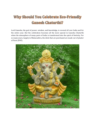 Why Should You Celebrate Eco-Friendly Ganesh Chaturthi?