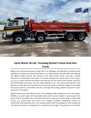 Earth Works UK Ltd- Providing Bristol’s Finest Grab Hire Trucks