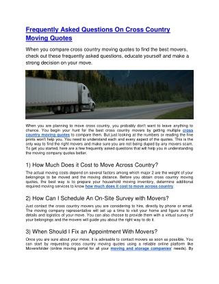 Frequently Asked Questions On Cross Country Moving Quotes