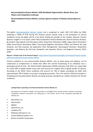 Neuromodulation Devices Market, conveys rigorous analysis of Industry and prospects to 2026