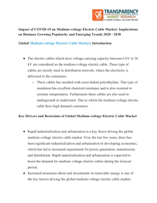 Impact of COVID-19 on Medium-voltage Electric Cable Market: Implications on Business Growing Popularity and Emerging Tre