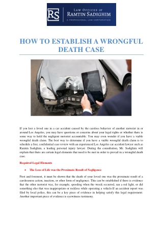 HOW TO ESTABLISH A WRONGFUL DEATH CASE