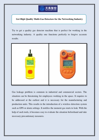 Get High Quality Multi-Gas Detectors for the Networking Industry