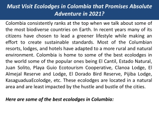 Must Visit Ecolodges in Colombia that Promises Absolute Adventure in 2021?