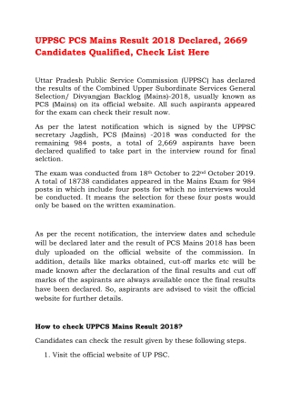 UPPSC PCS Mains Result 2018 Declared, 2669 Candidates Qualified, Check List Here