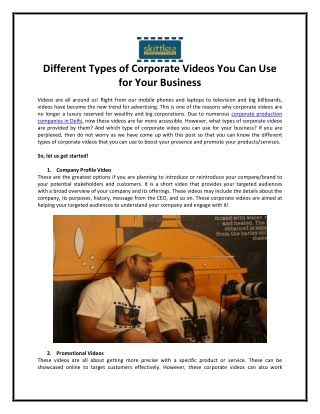 Different Types of Corporate Videos You Can Use for Your Business