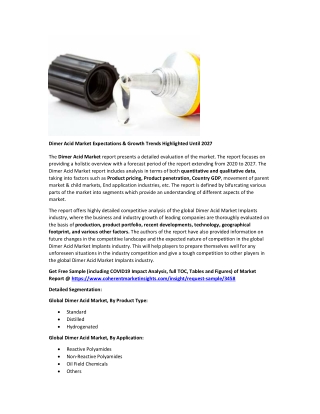 Dimer Acid Market 2020 Product Development Survey and COVID-19 Impact Analysis