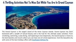 4 Thrilling Activities Not To Miss Out While You Are In Grand Cayman