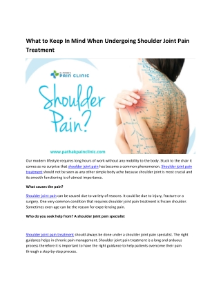 What to Keep In Mind When Undergoing Shoulder Joint Pain Treatment