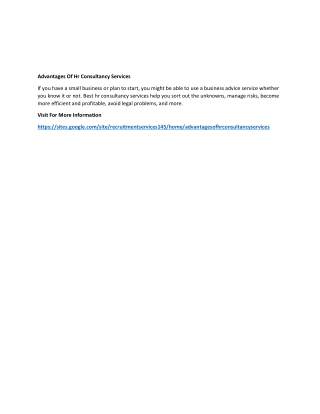 Advantages Of Hr Consultancy Services