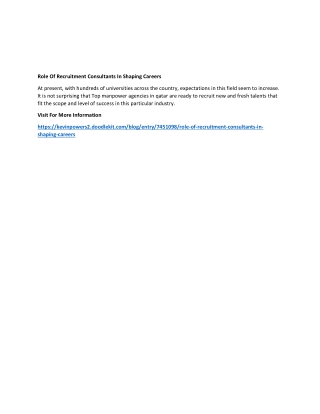 Role Of Recruitment Consultants In Shaping Careers
