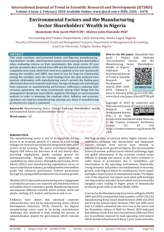 Environmental Factors and the Manufacturing Sector Shareholders' Wealth in Nigeria