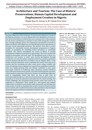Architecture and Tourism The Case of Historic Preservations, Human Capital Development and Employment Creation in Nigeri