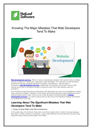 Knowing The Major Mistakes That Web Developers Tend To Make