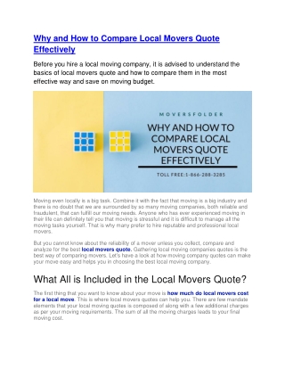 Why and How to Compare Local Movers Quote Effectively