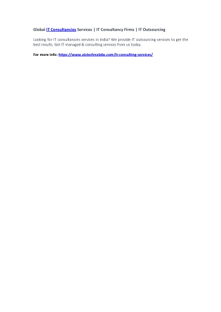 Global IT Consultancies Services | IT Consultancy Firms | IT Outsourcing