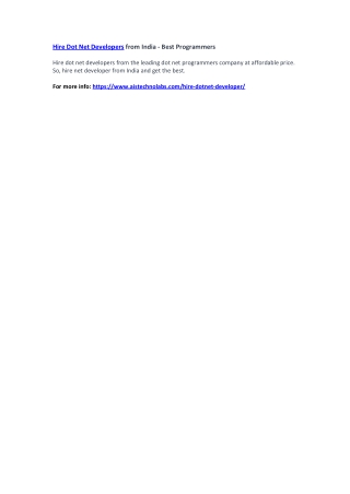 Hire Dot Net Developers from India - Best Programmers