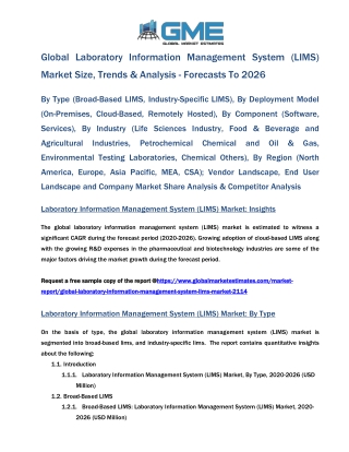 Global Laboratory Information Management System (LIMS) Market Size, Trends & Analysis - Forecasts To 2026