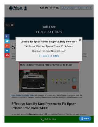 Easy to Resolve Epson Printer Error Code 1433