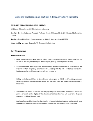 Webinar on Discussion on Skill & Infrastructure Industry