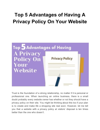 Top 5 Advantages of Having A Privacy Policy On Your Website