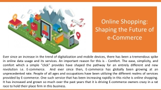 Online Shopping: Shaping the Future of e-Commerce