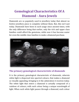 Gemological Characteristics Of A Diamond - Aura Jewels