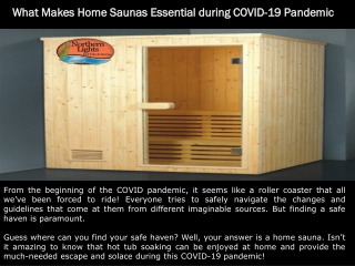 What Makes Home Saunas Essential during COVID-19 Pandemic?