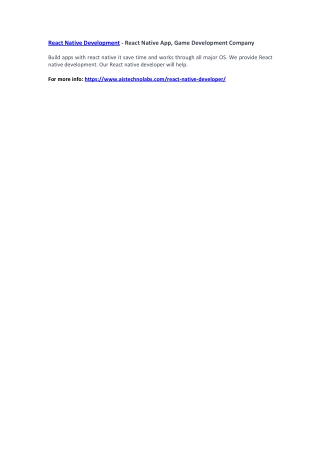 React Native Development - React Native App, Game Development Company
