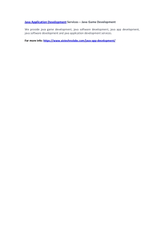 Java Application Development Services – Java Game Development