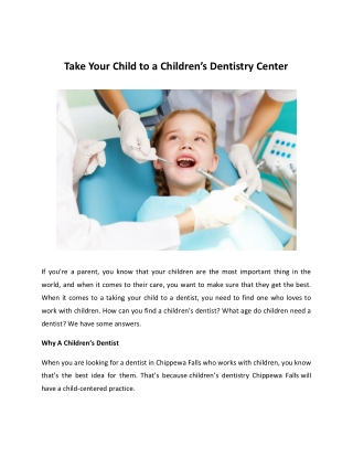 Take Your Child to a Children’s Dentistry Center