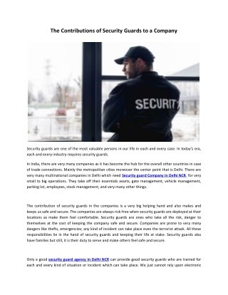 The Contributions of Security Guards to a Company