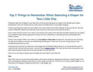 Top 3 Things to Remember When Selecting a Diaper for Your Little One