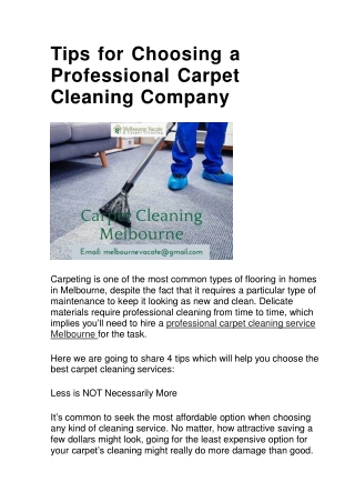 Tips for Choosing a Professional Carpet Cleaning Company