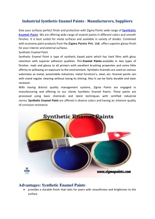 Industrial Synthetic Enamel Paints - Manufacturers, Suppliers