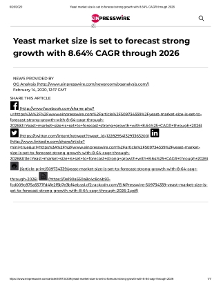 2020 Yeast Market Size, Share and Trend Analysis Report to 2026